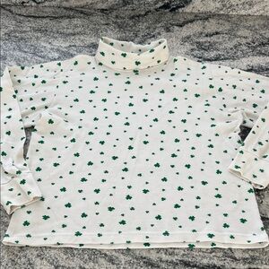 White Turtleneck with Green Clover Print